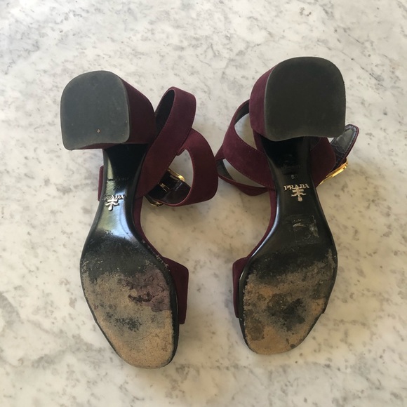 Prada Burgundy Open Toe Block Heel Sandals - Picture 4 of 5